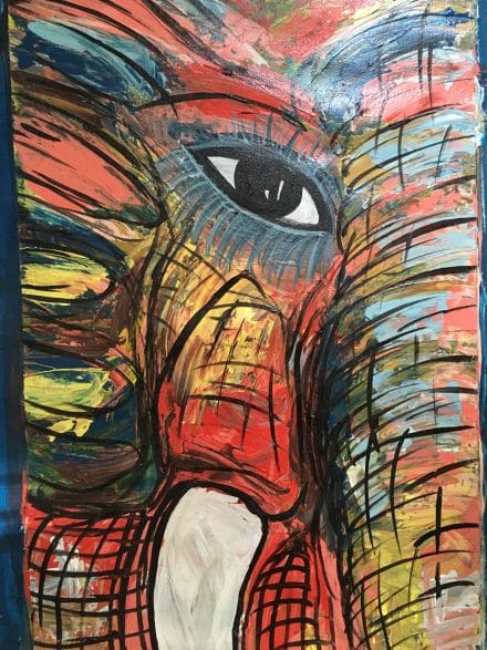 The elephant painting that Dance commissioned while she was in Uganda