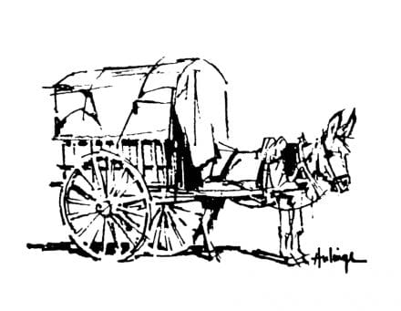 Donkey and cart logo by Clark Hulings