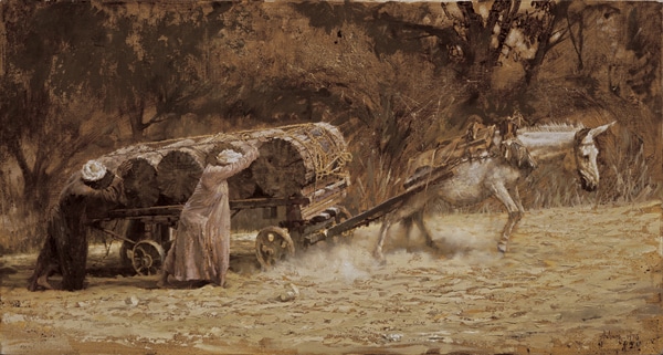 Burros Pulling Logs At Aswan, Clark Hulings