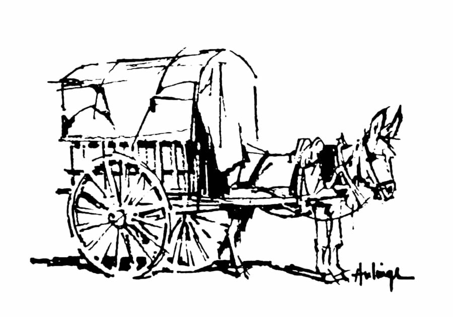 Donkey and cart logo by Clark Hulings